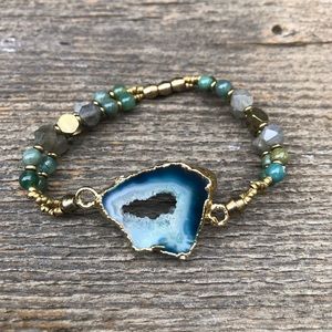 Jewelry - Blue Druzy Geode Slice Stretch Bracelet Jewelry - Blue Druzy Geode Slice Stretch Bracelet